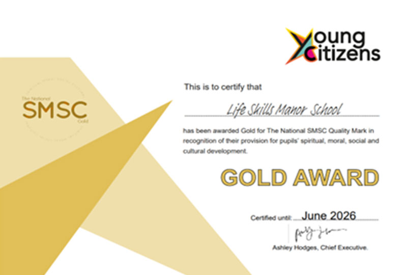 SMSC Gold Award certificate